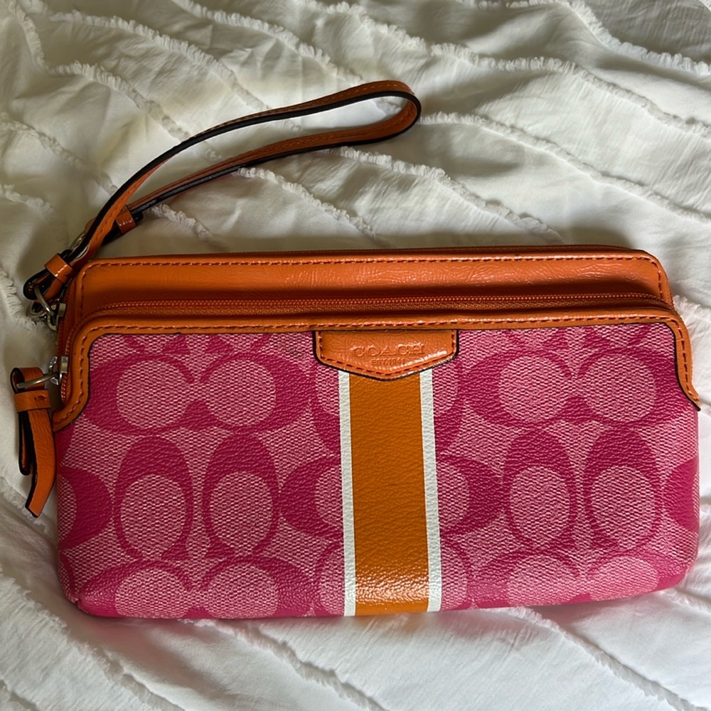Coach Pink and Orange Wristlet Wallet